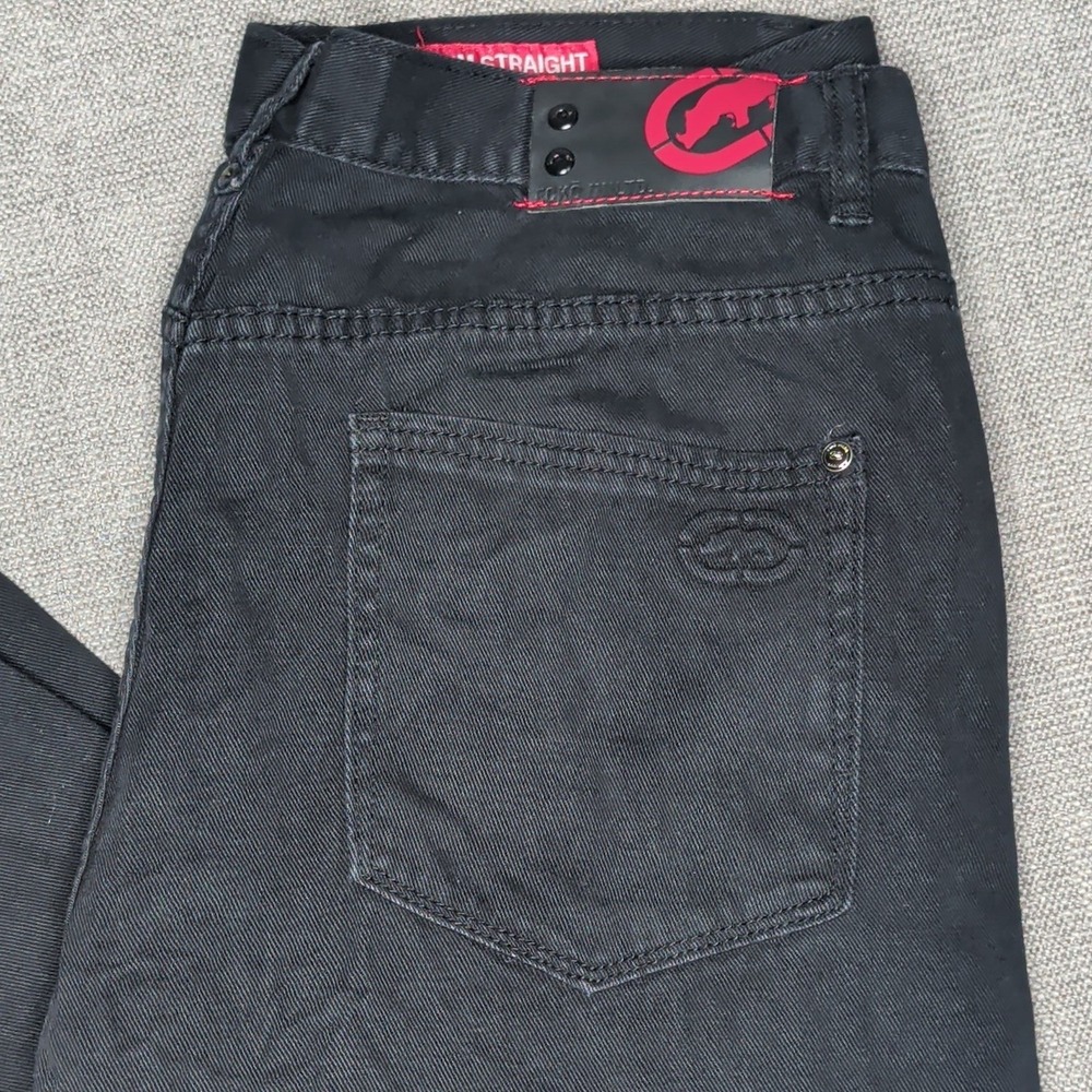 Vintage Ecko Unltd Mens Slim Straight Black Denim Jeans Size 38x32 Y2K